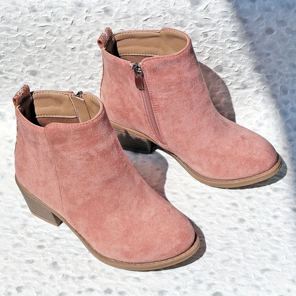 Trendy Cute Solid Color High-heeled Boots With Zipper For Girls, Lightweight Non Slip Boots For Indoor Outdoor Travel, Autumn And Winter