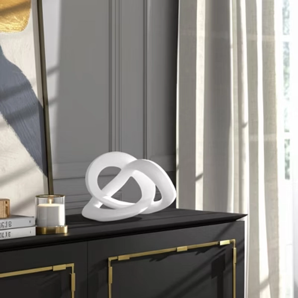 Glam Resin Decorative Knot Sculpture - Modern Accent for Home, Office, Bedroom & Living Room - Stylish Abstract Tabletop Art Piece - 7" White