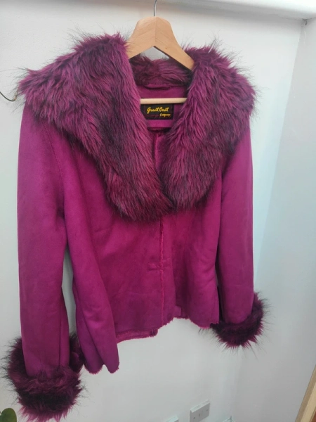 Gorgeous 'The Great Coat Company' 70s or 90's style vintage pink/purple afghan coat