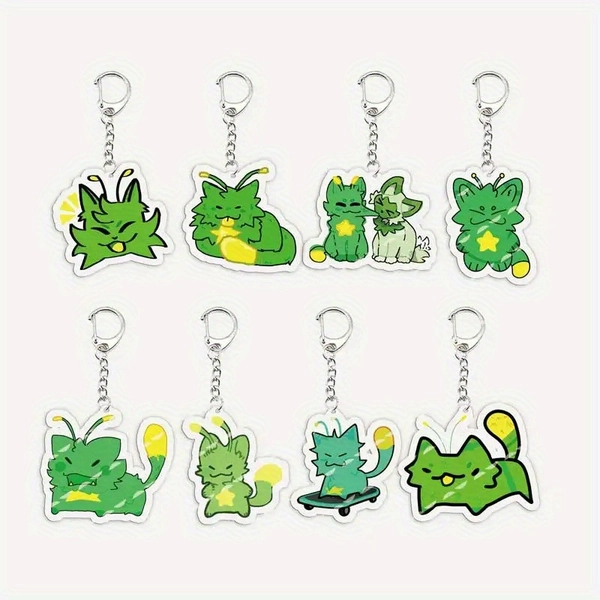 2D Flat, Cute Gnarpy Keychain for Accessories Bag Acrylic Gnarpy Alien Cat KeyRing Pendant Chains Accessories Fans Gift, 2D Flat