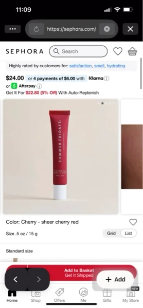 Lip Butter Balm Treatment for Hydration + Nourishing Shine - Cherry