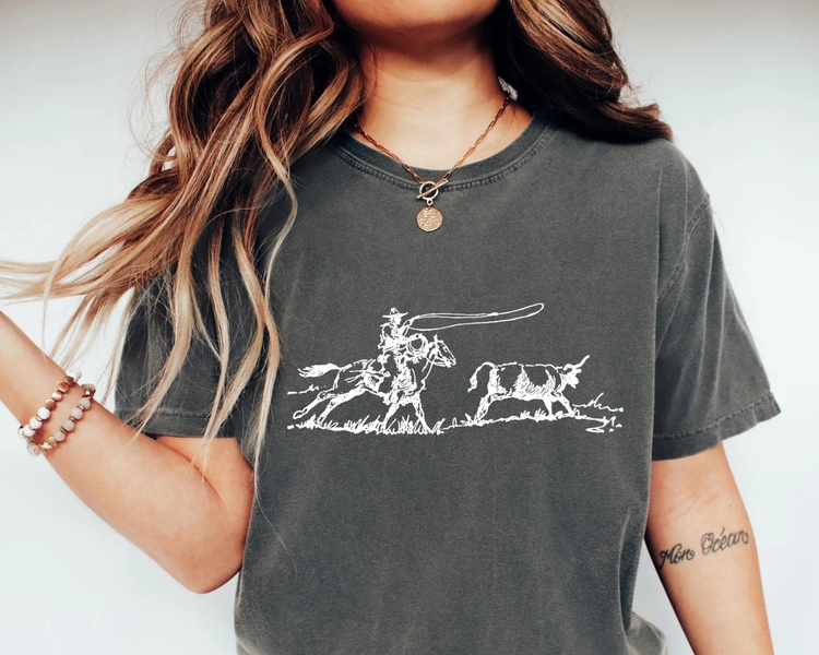 Comfort Colors Cowboy Roping Western T-Shirt, Cowboy Roping Shirt, American Western Graphic Tee, Rodeo Gift