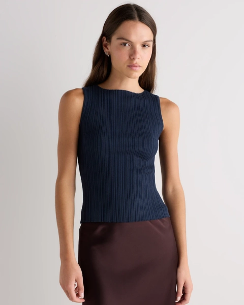 Cotton Cashmere Ribbed Tank in Black