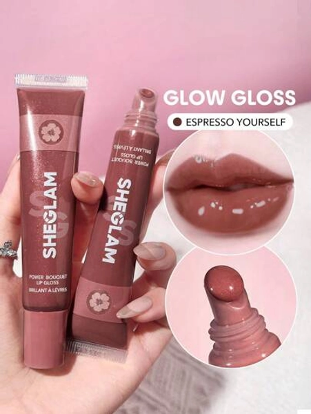 SHEGLAM Power Bouquet Lip Gloss-Espresso Yourself Shiny Tinted Moisturizing Lip Gloss Plumping Non-Sticky Lip Oil Repairing Camelia Extract Lip Care Brown Lip Gloss Brand Beauty Makeup Face Paint Cosmetic For Women Girls Perfect For Fall Winter Ideal For Y2K Fancy Fashion Suitable For Birthday Christmas Present Party Ready Best Color