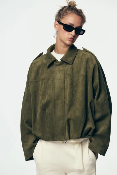 SUEDE EFFECT BOMBER JACKET - mid khaki | ZARA Australia