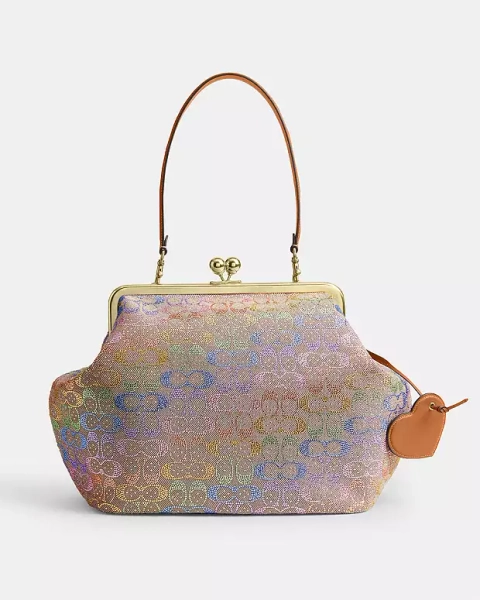 Brass/Rainbow Multi Large Kisslock Frame Bag In Crystal Signature Jacquard