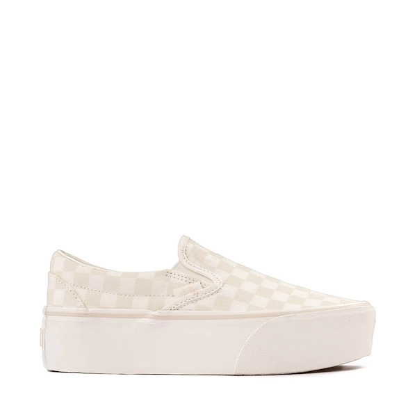 Vans Classic Slip-On Stackform Checkerboard Skate Shoe - Marshmallow White / Turtledove White