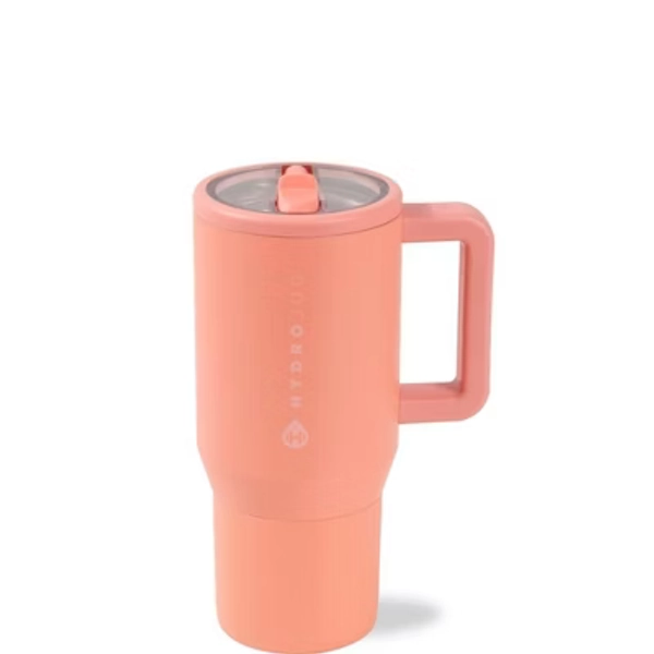 HydroJug Traveler - Water Bottle with Handle & Flip Straw - Leak Resistant Tumbler, Insulated, Stainless Steel & Rubber Base - 20 oz, Summer Peach
