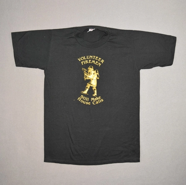 Vintage Fireman Shirt Mens Small Black Volunteer Jerzees Graphic Single Stitch