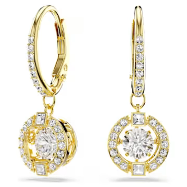 Una Angelic drop earrings, Round cut, White, 18K gold finish