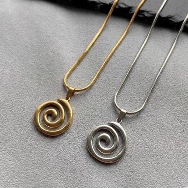 Vortex Spiral Pendant Necklace, Gold or Silver Stainless Steel, Y2K Boho Indie Vibes