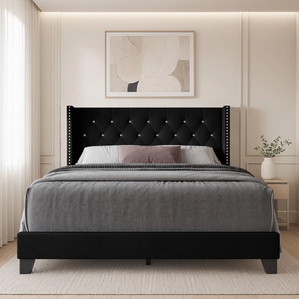 Oneita Upholstered LED Bed Frame With Storage Headboard Charging Station 2 Drawers Gray