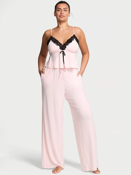 VS Modal Soft Lace-Trim Cami & Wide-Leg Pant Set