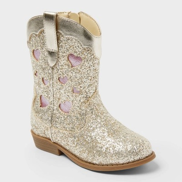 Toddler Dallas Glitter Western Boots - Cat & Jack™ Gold 10T: Zipper Closure, Flexible Outsole