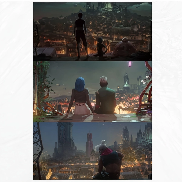 2D Flat, 2D Flat, 1pc of Arcane Anime Canvas Art Poster, Frameless, Measuring 12.0X18.0 inch - a Captivating Fantasy City Scene Featuring Silhouetted Figures, Perfect for Decorating Your Living Room, Bedroom, Study, Lounge, Or Den