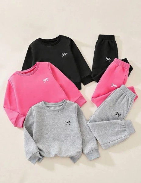 SHEIN Girls Casual Bow Sweatshirt & Sweatpants Set