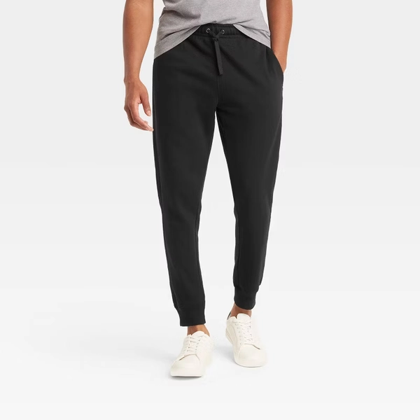 Men's Fleece Jogger Pants - Goodfellow & Co™ Black XS: Cotton Blend, Adjustable Waistband, Tapered Leg, 29.5" Inseam