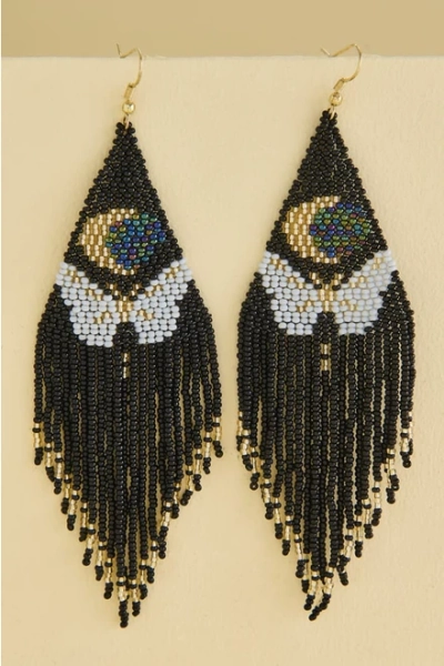 Butterfly Moon Beaded Tassel Earrings