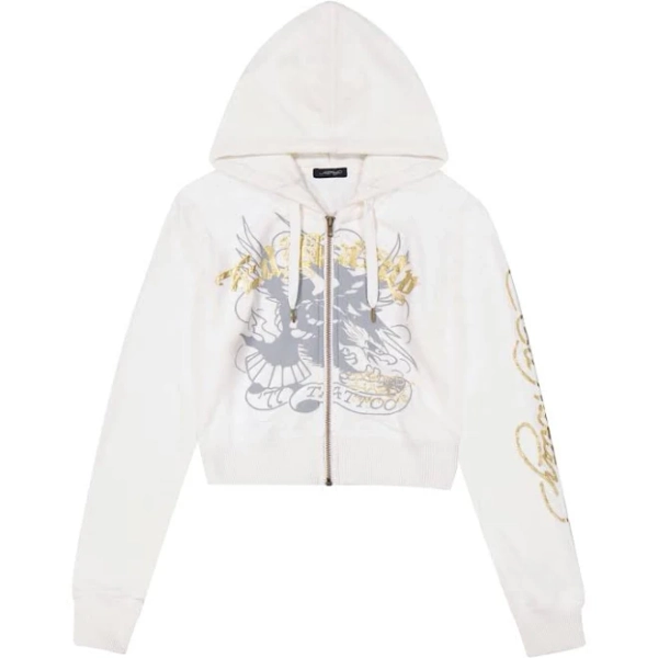 Women's edhardyoriginals Tiger Crown Velour Zip Front Hoodie