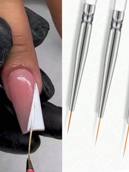 1/3/5pcs Nail Art Liner Brushes, Gel Polish Painting Art Design Pen Set Striping Brushes For Thin Long Lines, Tiny Details, Fine Drawing, Delicate Coloring Sizes 7/9/11/15/20mm, Nail Brush Set,Nail Art Brush,Nail Drawing Pen,Nail Art Painting Brush,Nail Brush Flower Drawing Pen