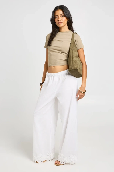 Embroidered Trim Wide Leg Trouser