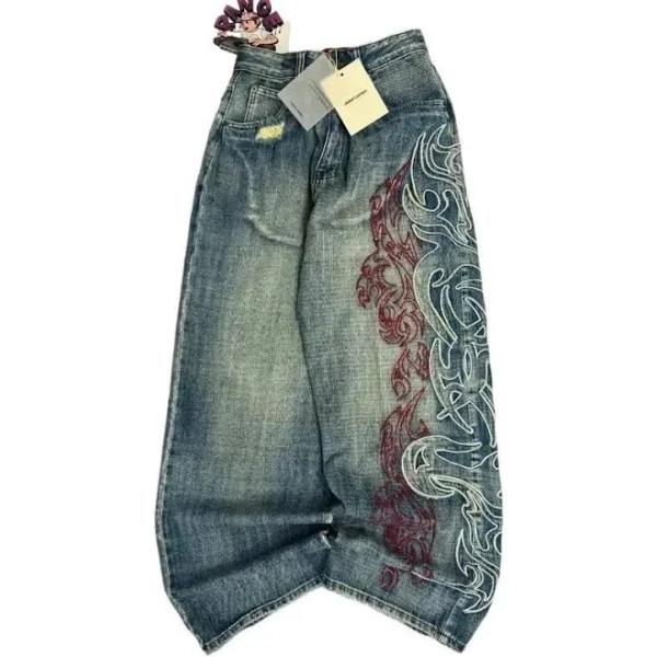 Y2K American New Pattern Embroidered Loose Jeans
