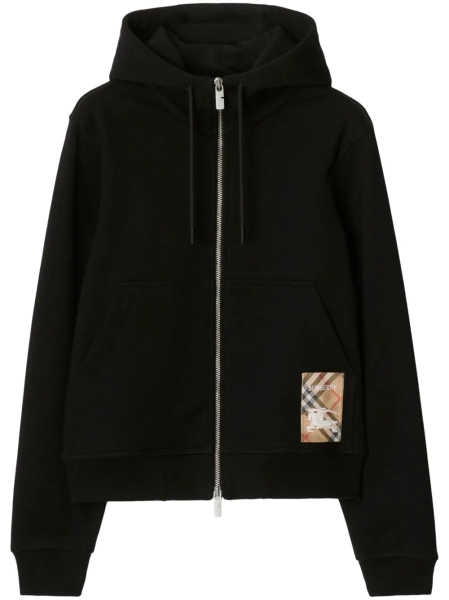 Burberry Check Label Hoodie | Black | FARFETCH