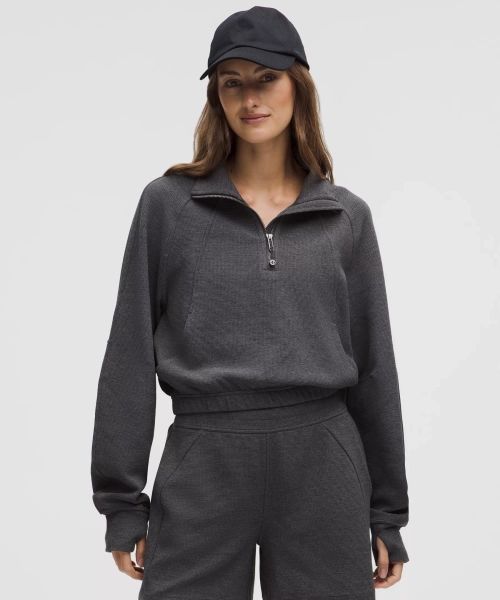Scuba Cropped Funnel-Neck Half Zip *Waffle - Heathered Graphite Grey - XL