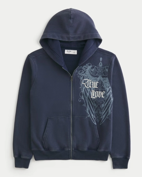 Zip-Up True Love Graphic Hoodie