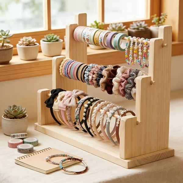Meerlaagse sieradendisplaystandaard, opbergrek met kralen en grote capaciteit, 3-laags/5-laags trapeziumvormig displayrek voor armbanden, kettingen en enkelbandjes, geschikt voor haarspeldjes, haarelastiekjes, haarbanden, accessoire-organizer, displaystandaard voor op bureau, toonbank of kaptafel