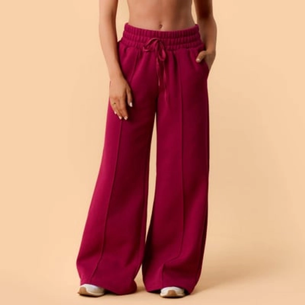Blogilates Women's Travel Trouser High-Rise Wide Leg Sweatpants - Burgundy M