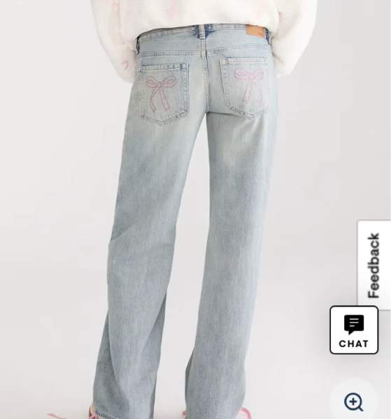Super Low-Rise Baggy Wide Leg Rhinestone Bow Jean