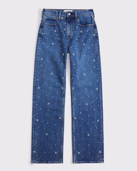 High Rise 90s Relaxed Pearl Embellished Jean