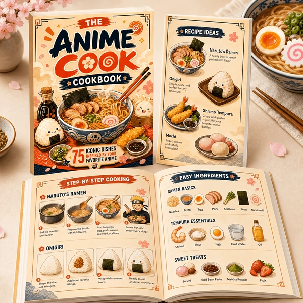 The Anime Cook Cookbook, 75 Iconic Anime-Inspired Dishes Recipe Book, Fun Japanese-Style Cooking Guide for Ramen, Onigiri, Tempura, Bento, Mochi and Cute Character Food Ideas, Creative Home Kitchen Cookbook for Anime Fans, Food Lovers