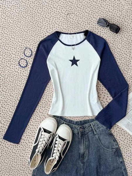 SHEIN Tween Girl's White & Navy Blue Ribbed Knit Crewneck Long Sleeve Top With Star Applique, Casual Vintage Style Top For Spring & Autumn Girls Star T-Shirt Girls Star T-Shirt Long Sleeve T-Shirts Girls Girls Star Shirt Long Sleeve Shirts Girls Tween Girls T Shirts Tween Girl Clothes Long Sleeve Cute Teen Tops Girls Star Print Top Teen Girl Long Sleeve Tops Tween Fashion Tops Long Sleeve Shirts For Teens Long Sleeve Tops For Teen Girls Cute Tops Teen Tween Tight Tops Long Sleeve Star Top Teen Girl Cl Fall Winter