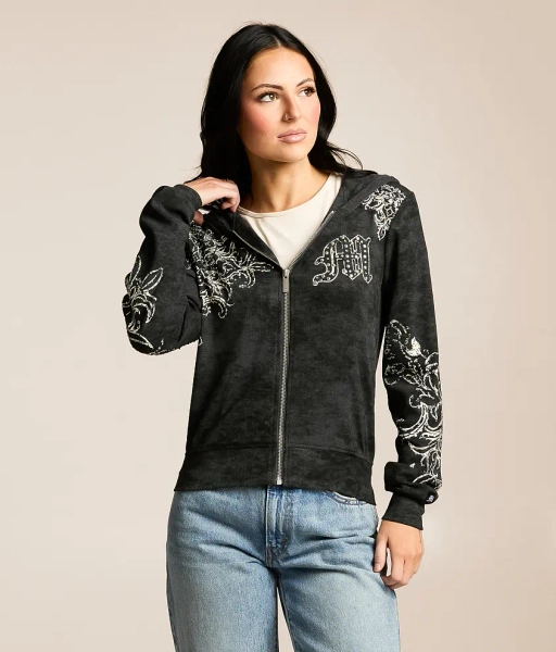 X-Small Charcoal Black Rhinestone Washed Hoodie