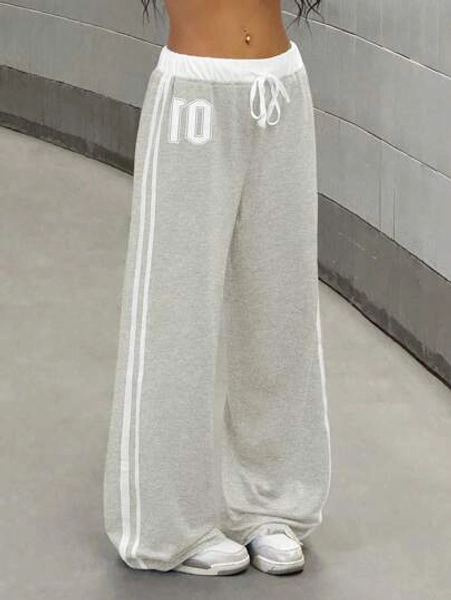 StreetHx Women's Numeric Print Patchwork Waist Casual Sports Street Vintage Style Long Sweatpants, Spring/Summer Graduation,Back To School Outfits,Graduation,Teacher Outfits For Women,Back To School Fall Cloth For Women