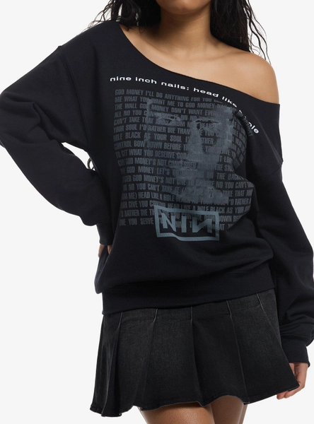 Nine Inch Nails Head Like A Hole Girls Off-Shoulder Sweatshirt