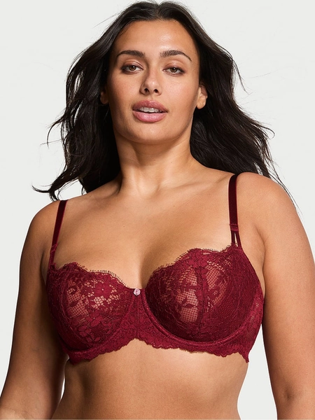 Sangria Red Unlined Balcony Lace Bra