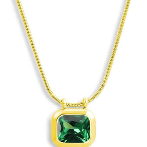 18K Gold Plated Stainless Steel Waterproof Ethereal Necklace with Green CZ