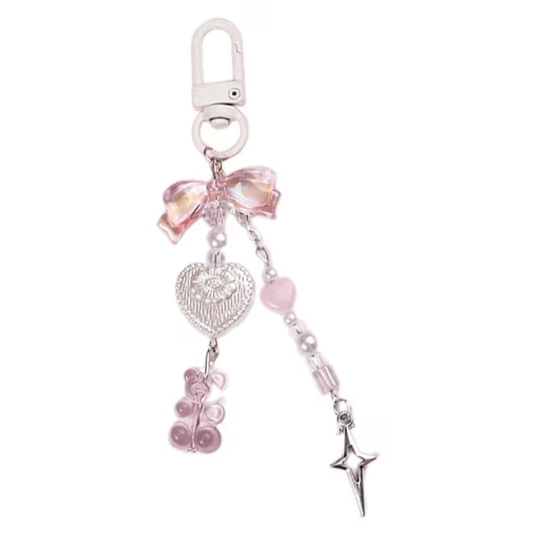Sweet Bear Bowknot Bead Phone Charm Straps Car Key Hangings Pendants Fashion Bag Decoration Lanyard Purse Accessories