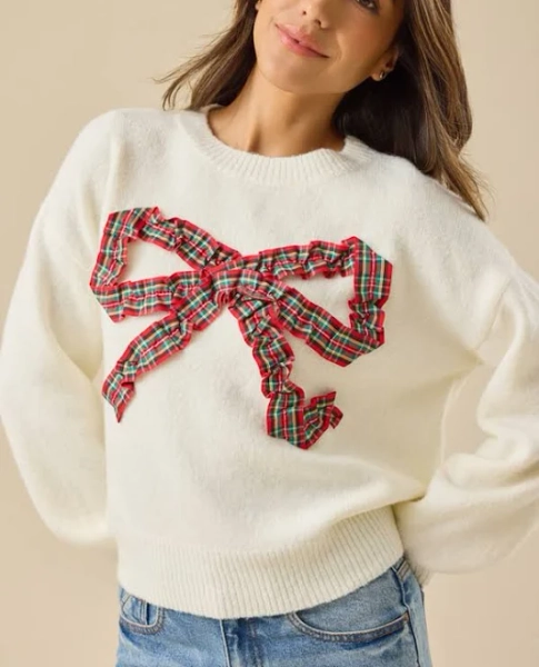 Altar'd State Mitsy Plaid Bow Sweater