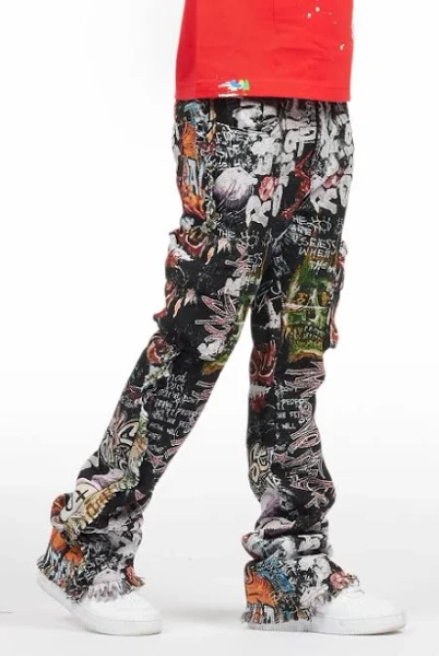 Boys Jari Multi Stacked Tapestry Flare Jean 14 / Multi | Stacked Pants