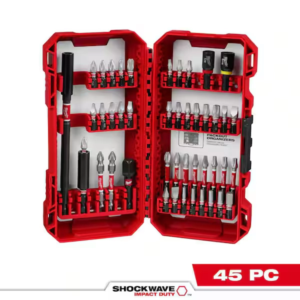 Milwaukee SHOCKWAVE Impact Duty Alloy Steel Screw Driver Bit Set (45-Piece) 48-32-4023