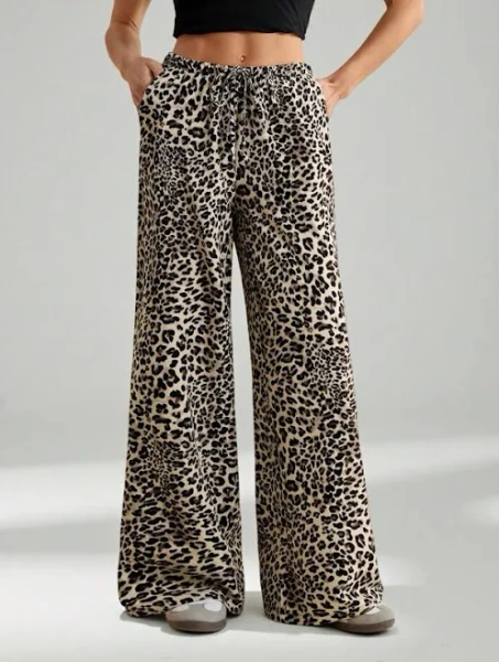 SHEIN Women's Leopard Print Wide Leg Pants