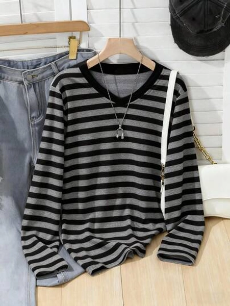 Sparklyn DT-TX2504--S Girls V-Neck Contrast Color Long Sleeve T-Shirt (Quantity), 180g Milk Silk