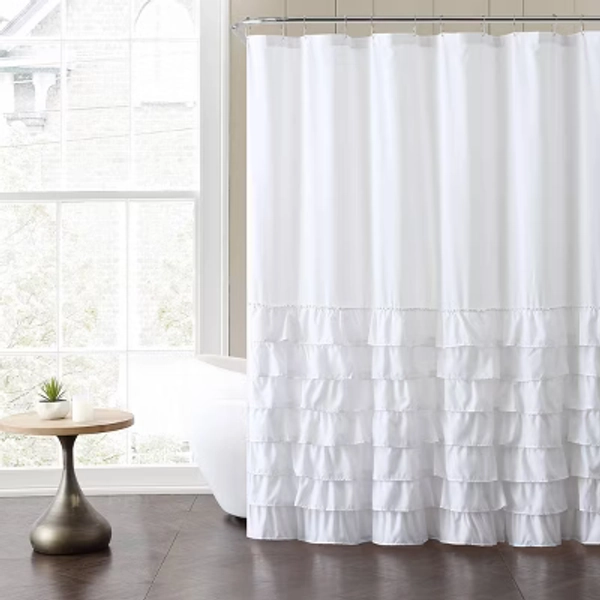 72"X72" Melanie Ruffle Shower Curtain White - VCNY: Polyester, Water-Resistant, Microfiber Texture, Machine Washable