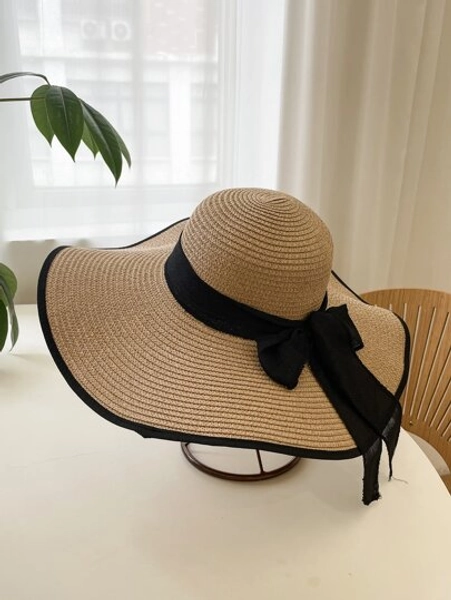 1 pezzo Donna con fiocco decorato foulard tesa larga Cappello boemo Cappello per l'estate spiaggia vacanza