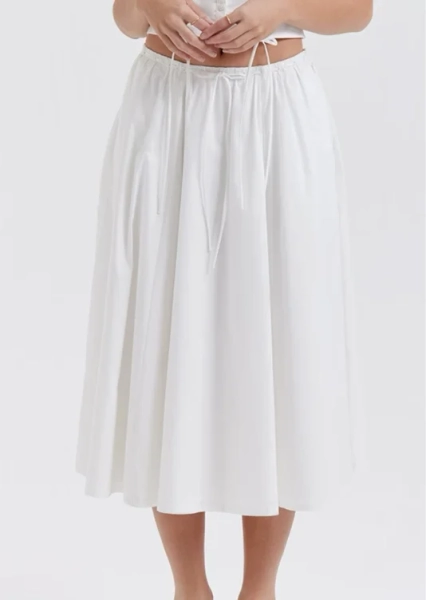 Cora White Gathered Midi Skirt - SALE
