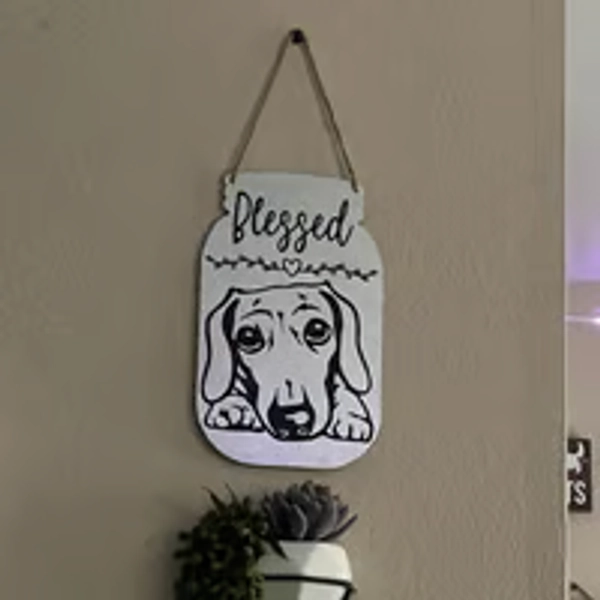 Farmhouse Sign Dachshund Wiener Dog Metal Mason Jar Rustic Blessed Welcome Entry